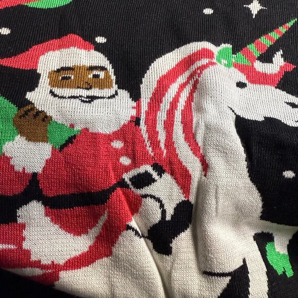 Tipsy Elves Santa Unicorn Ugly Christmas Sweater, Black Santa, Size 4XL, NWT - Picture 3 of 6